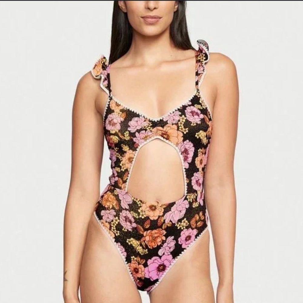Victoria’s Secret Floral Shimmer Cutout Sexy One-Piece Swimsuit, M